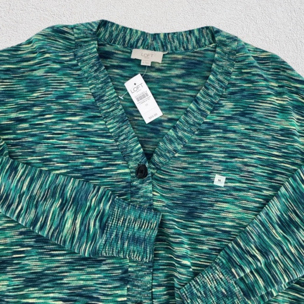 Loft New Cardigan Sweater Cotton‎ Women M Green Button Front Spring Easter Light
